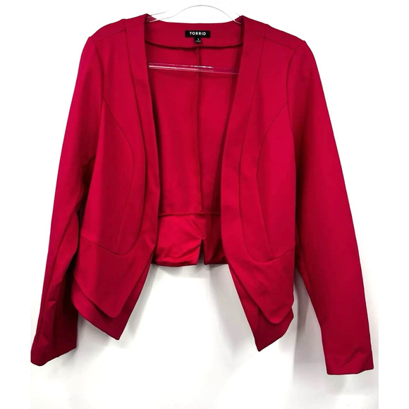 Torrid Blazer Jacket Womens XL 1X Pink Ponte Knit Cutaway Open Front Stretch - Picture 2 of 10